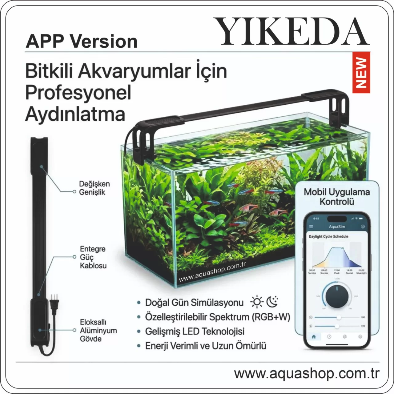 YIKEDA RGB-W LED 22,4W 68.8 (70–80 cm) | Mobil uygulama Kontrollü